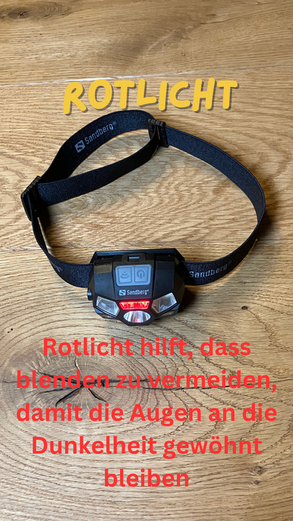 Stirnlampe #basic: Wetterfest, USB aufladbar, Helligkeitsstufen