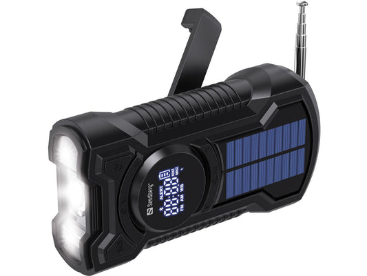 Notfallradio #premium: Digitales Radio, Solar, Kurbelantrieb, Powerbank, Lampe